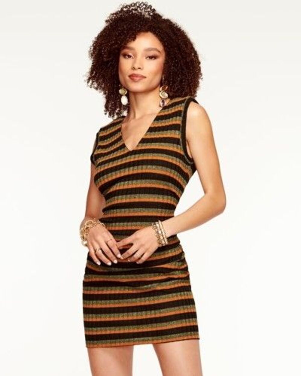 Ramy Brook women Sigma Clover Combo Stripe Knit Short Mini Dress size Large $365